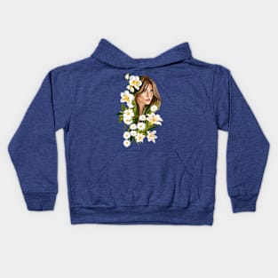 BELIA Illustration Woman with White Flowers Kids Hoodie